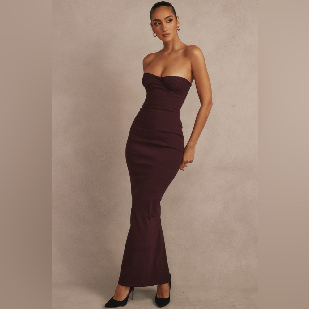 House of CB burgundy maxi strapless dress